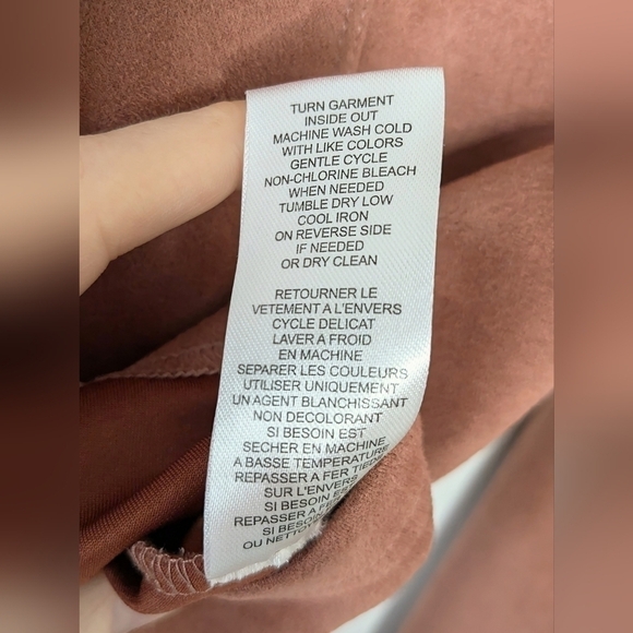 Tahari Peach Suede-Like Hooded Drawstring Pullover Sweater Oversized  CropSize S - Picture 6 of 6